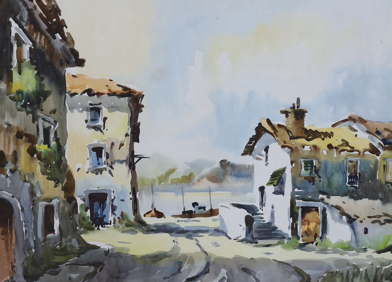 Javier Varela Guillot, four watercolours, Spanish town scene and Northern Spanish landscapes, signed and dated, largest 63 x 43cm